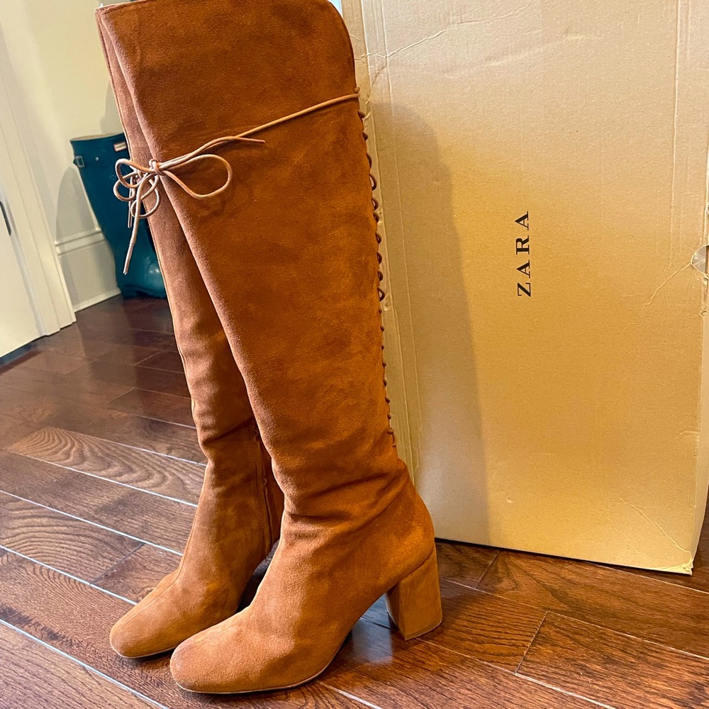 Zara suede heel boots size 40 (US 9) adjustable width calf